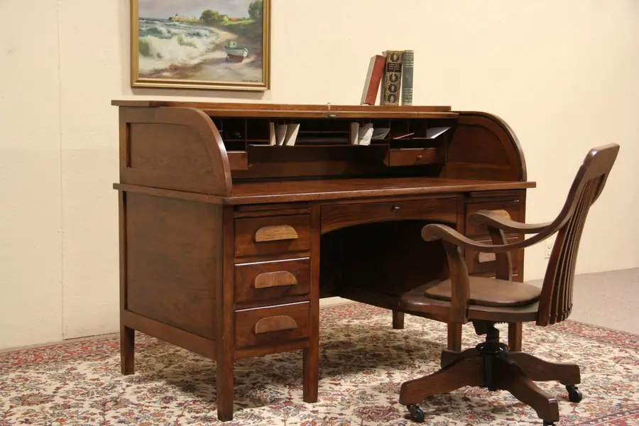 Photo of Oak 1910 Antique 5' C Curve Rolltop Desk