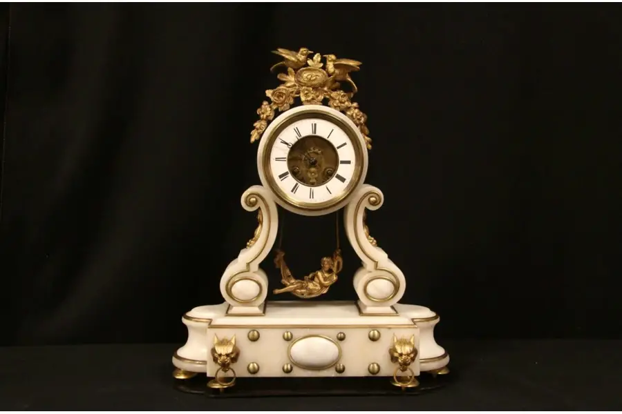 Photo of French Marble & Bronze 1870 Antique Clock, Swinging Girl Pendulum