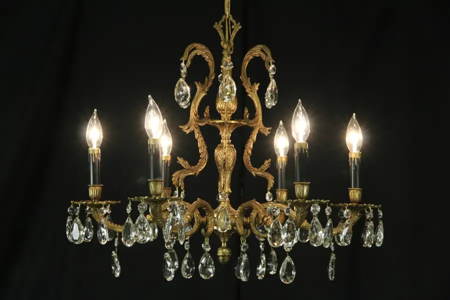 Photo of Chandelier, 6 Candle European Prisms Vintage Light Fixture