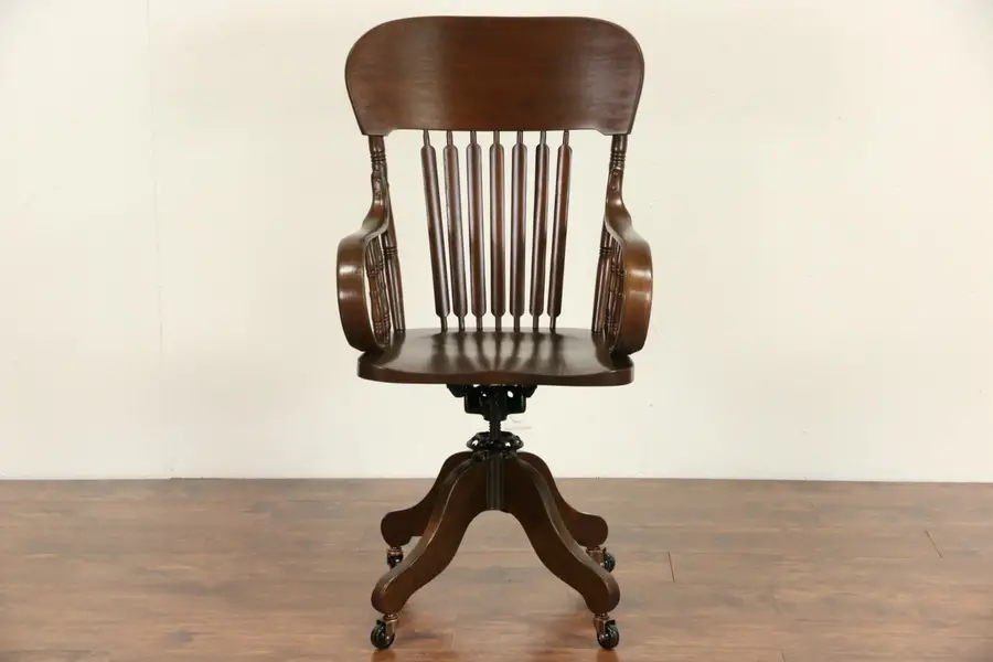 Photo of Desk Swivel Chair, 1900 Adjustable Office Antique, Ash & Maple