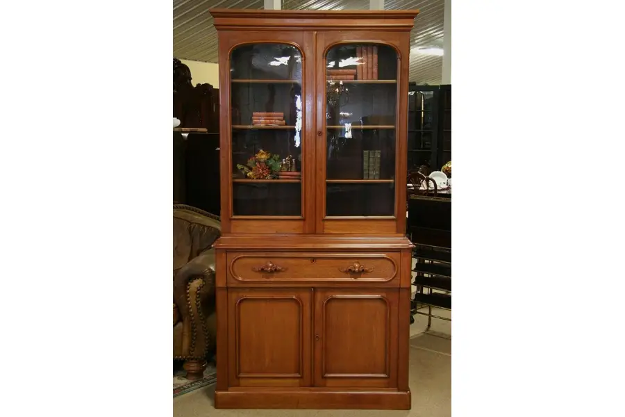 Photo of Victorian Antique Walnut Secretary Desk Bookcase Top