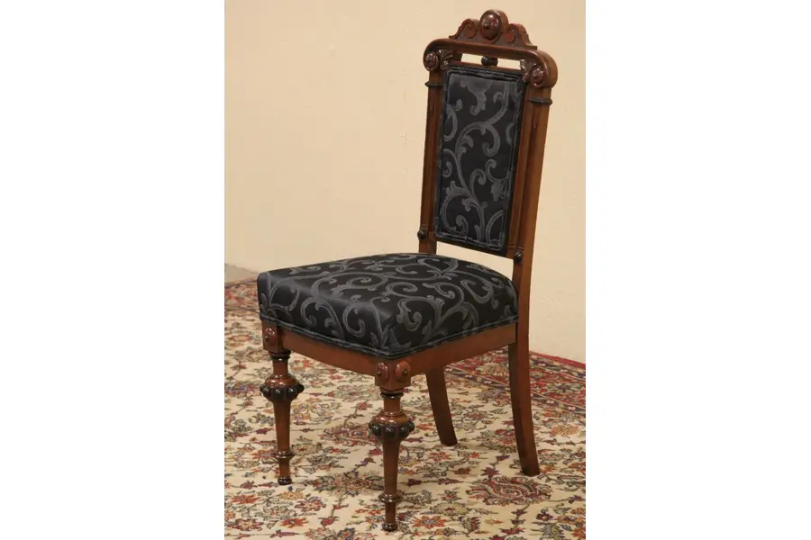 Danish Antique 1880 Desk or Side Chair, Newly Upholstered