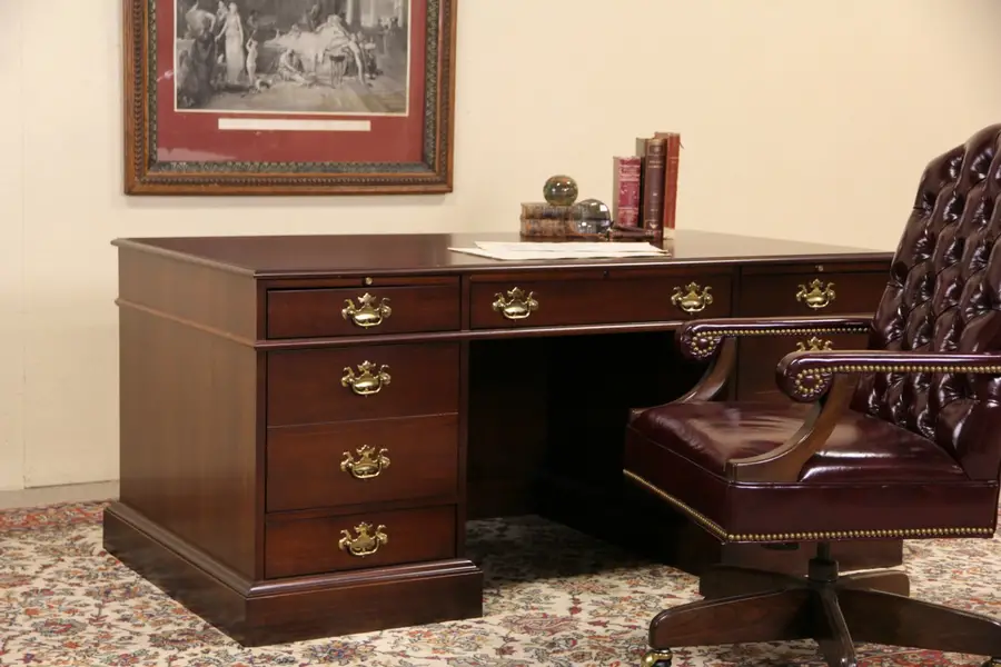 Photo of Traditional Vintage Walnut Executive Desk, Rway