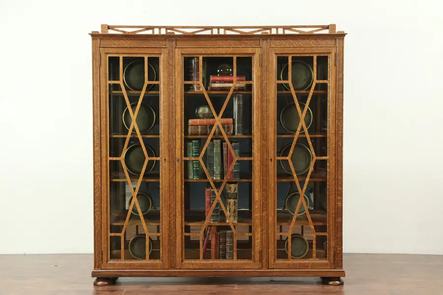 Photo of Arts & Crafts Mission Oak Antique Craftsman China Cabinet or Bookcase