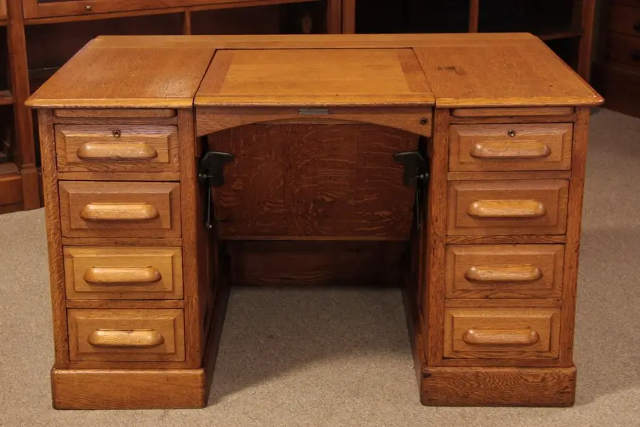 Photo of Victorian Raised Panel Oak Desk, Flip Top