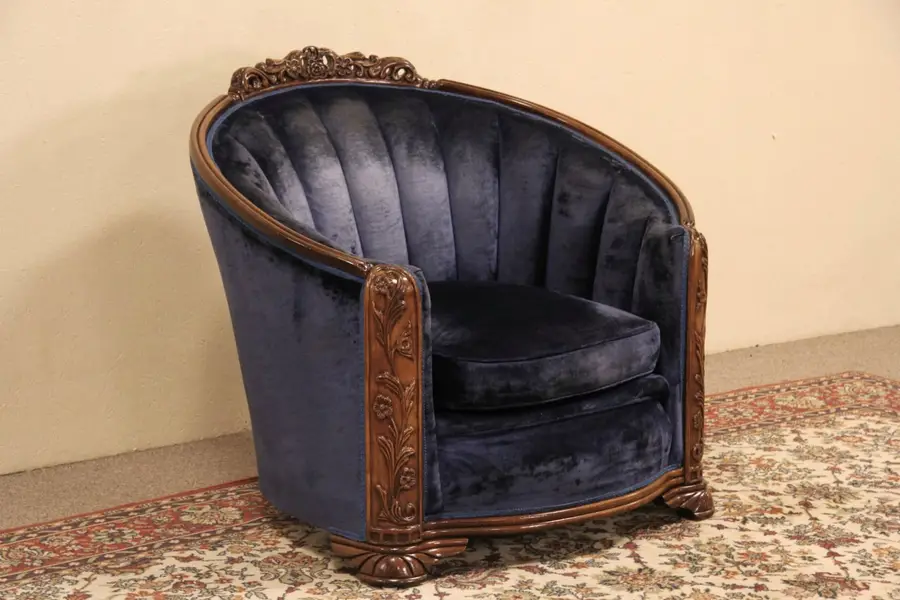 Photo of Art Deco Blue Velvet 1930's Vintage Club Chair
