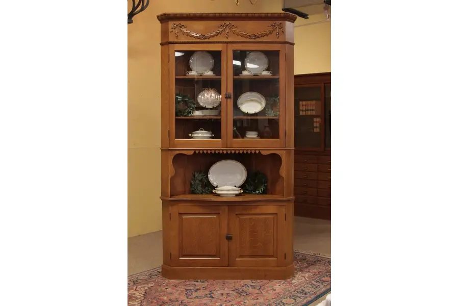 Photo of Victorian Oak 8 1/2' Tall Corner Cabinet circa 1890