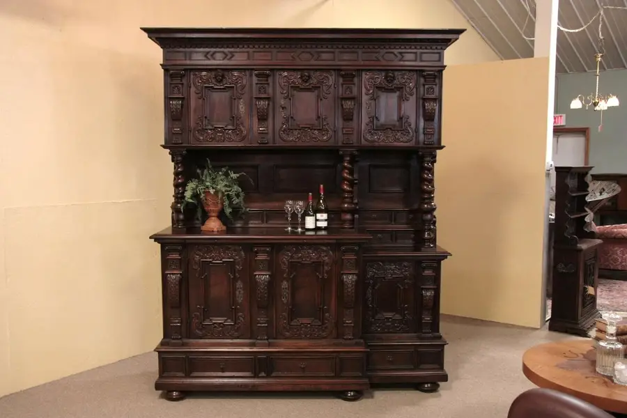 Photo of Swiss Carved Backbar or Sideboard Cabinet