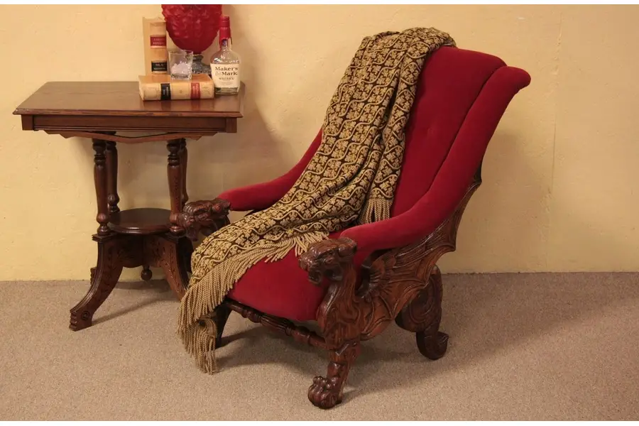 Photo of Victorian Carved Oak Winged Lion Griffin Armchair