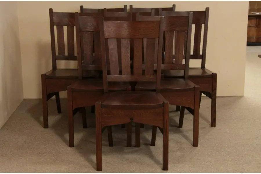 Photo of Set 8 Arts & Crafts Mission Oak Antique Dining Chair