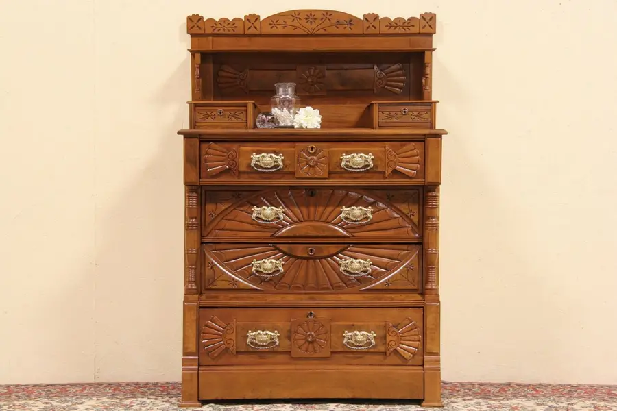 Photo of Carved Eastlake Antique 1875 Chest or Dresser