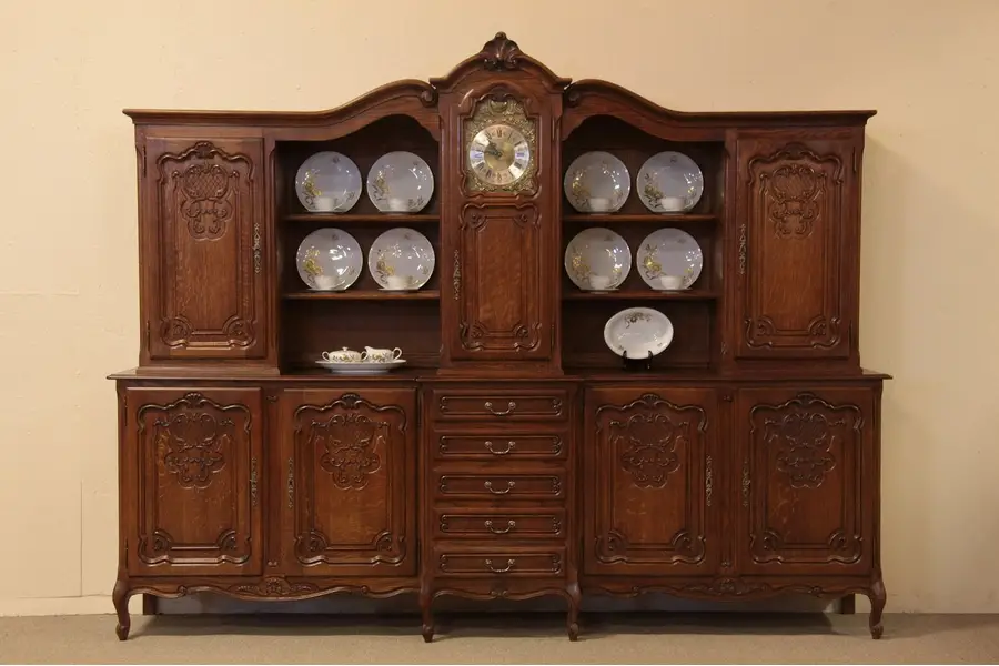 Photo of Country French Carved Oak Sideboard & Clock
