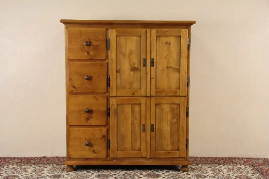 Photo of Bohemian Czech 1900 Antique Country Pine Pantry Cabinet or Cupboard