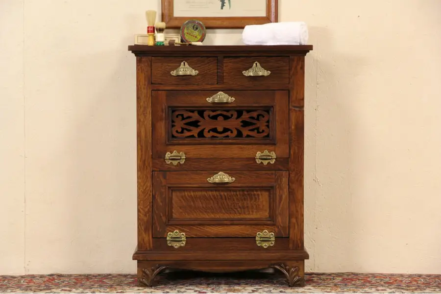 Photo of Oak 1895 Antique Barber Shop Cabinet, End Table or Night Stand