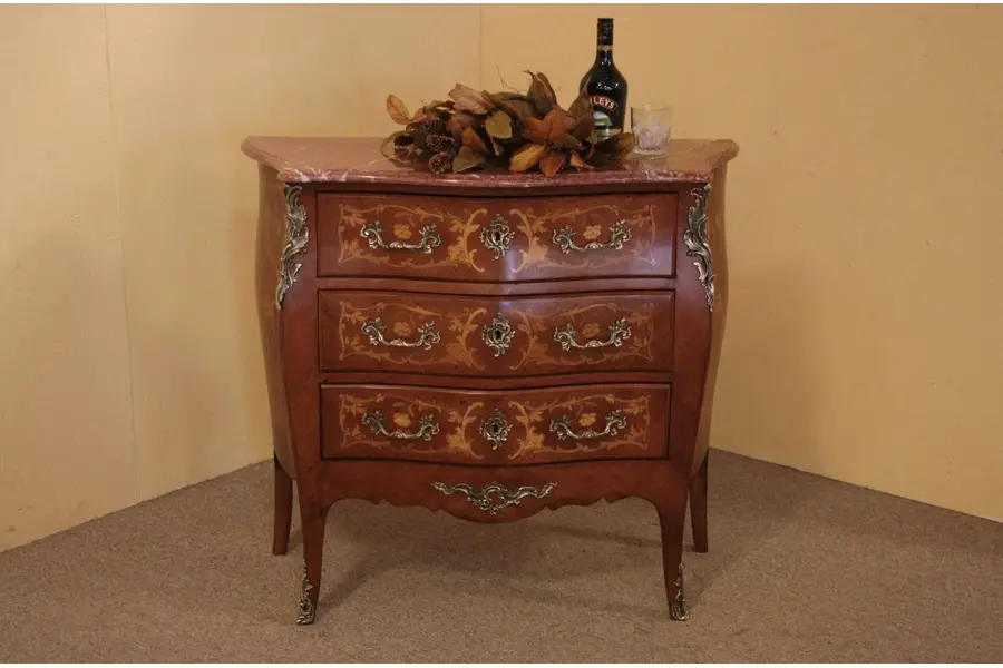 Photo of Bombe Walnut Burl & Rosewood Antique Chest, Dresser