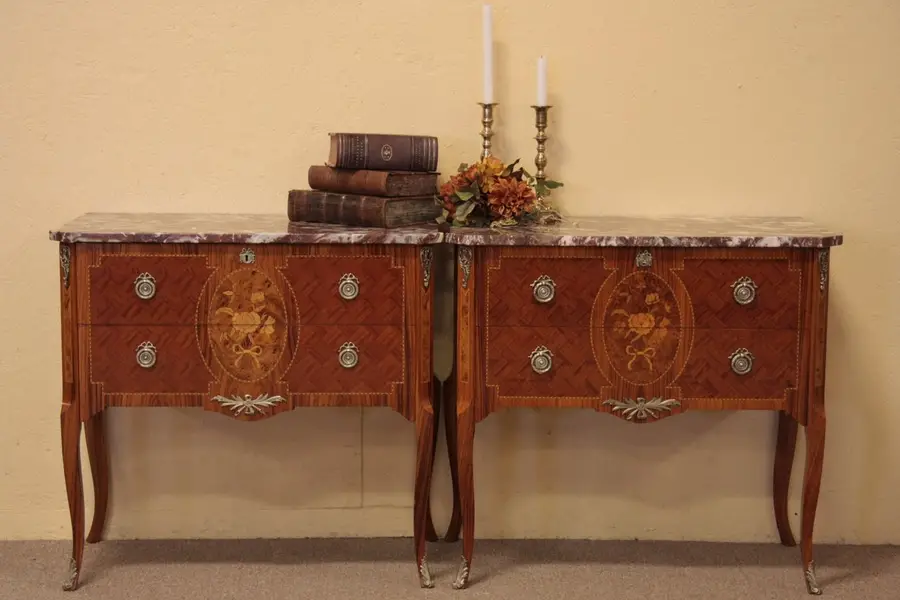 Photo of Pair of Swedish Bombe Chests or Bedside Tables