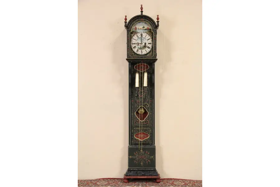 Photo of Dutch Hand Painted Folk Art Vintage Grandfather Clock, Hermle Movement