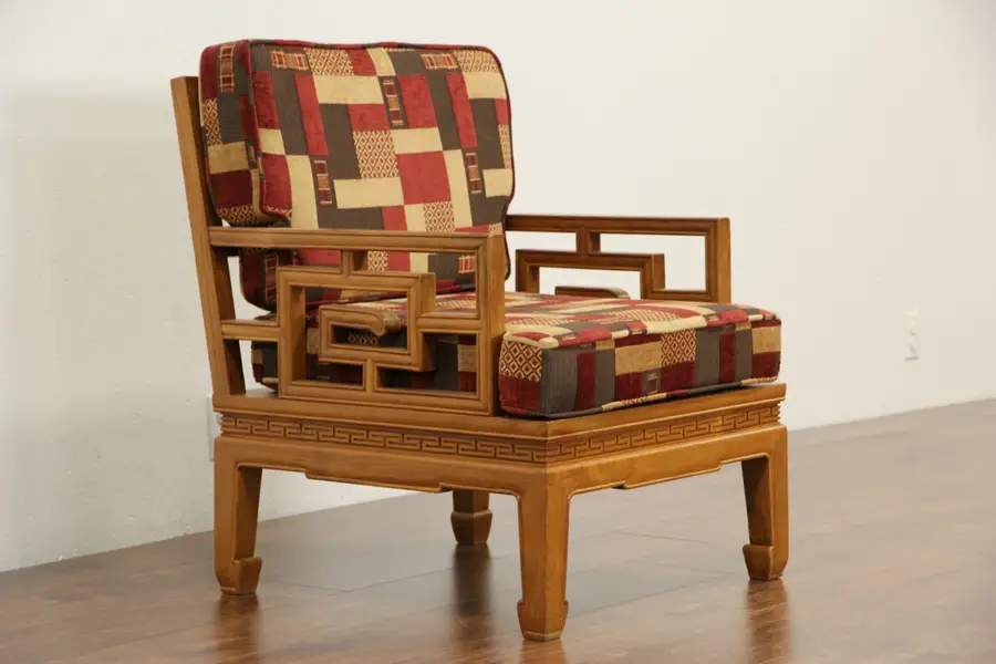 Photo of Midcentury Modern Chinese Teak 1960's Vintage Chair, New Upholstery