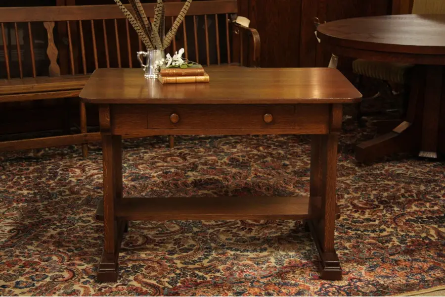 Photo of Arts & Crafts Mission Oak Library Table Writing Desk