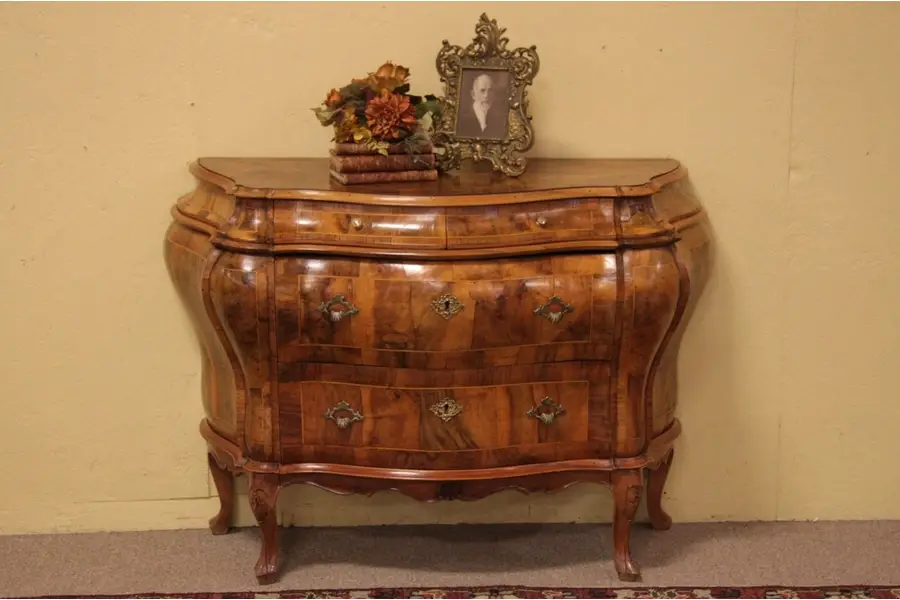 Photo of Tuscan Italian Burl Bombe Chest or Commode