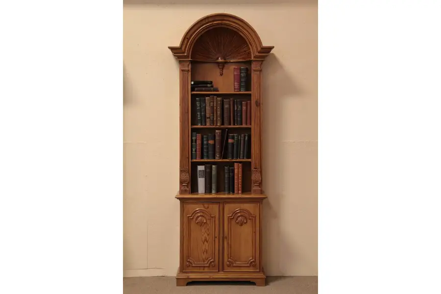 Photo of Carved Country Pine Bookcase or Curio Cabinet