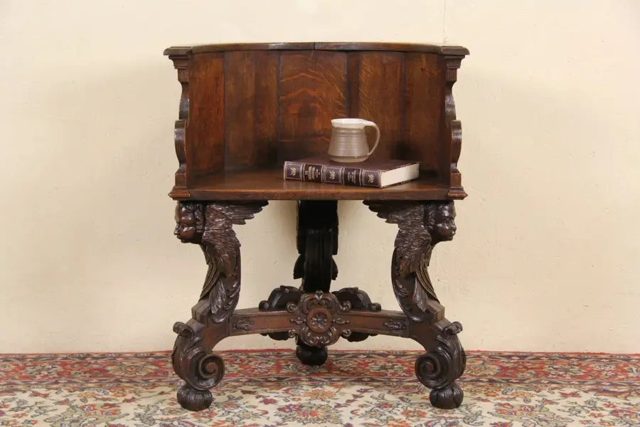 Photo of French Antique 1880 Oak Deacon Chair, Carved Angels