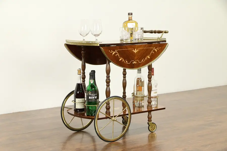 Photo of Italian Rosewood Marquetry Vintage Beverage, Dessert or Bar Cart