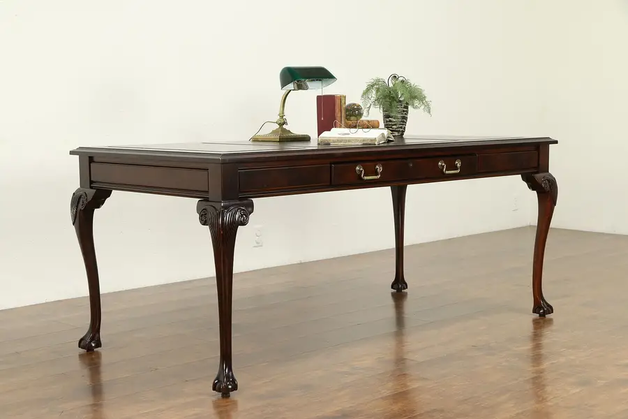Photo of Traditional Georgian Style Desk or Library Table, Leather Top, Kimball