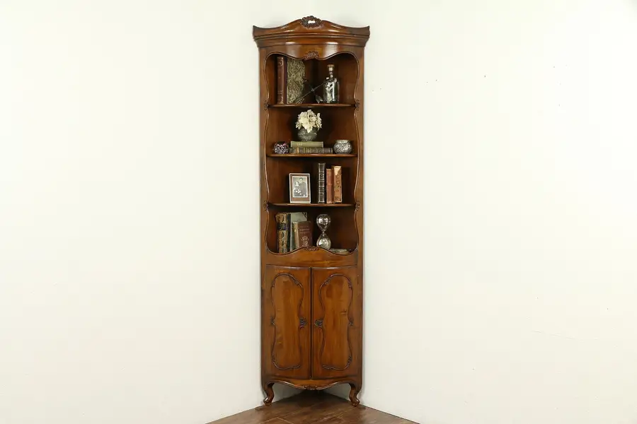 Photo of Italian Vintage Hand Carved Fruitwood Corner Cupboard or Cabinet