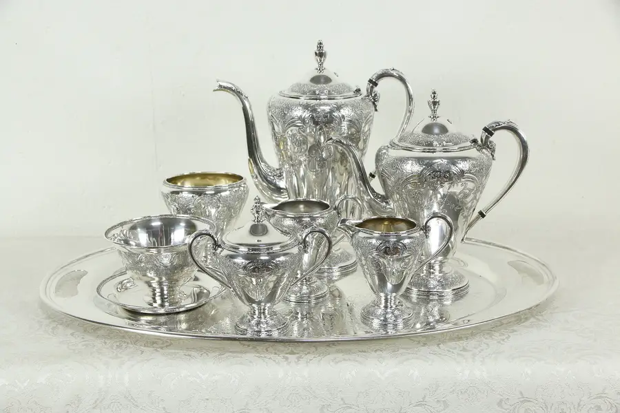 Photo of Wilcox International Silverplate Paisley Antique 8 Pc Coffee & Tea Set