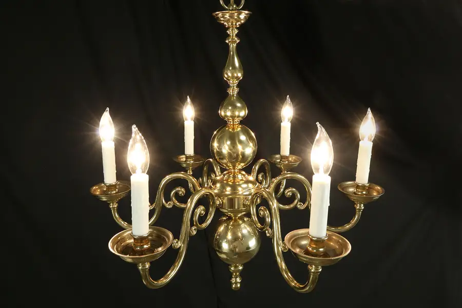 Photo of Traditional 6 Arm Brass Vintage Chandelier, Drip Candles