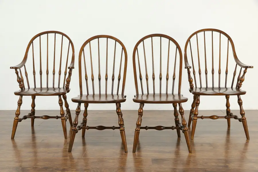 Photo of Set of 4 Windsor Vintage Dining or Game Table Chairs, Ethan Allen