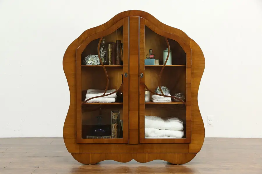 Photo of Art Deco Vintage English Mahogany Bookcase, China or Bath Cabinet