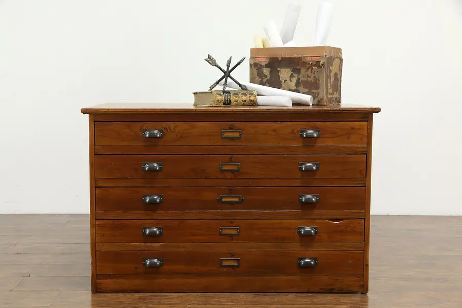Photo of Country Pine Antique Primitive Map Chest, Drawing or Collector File