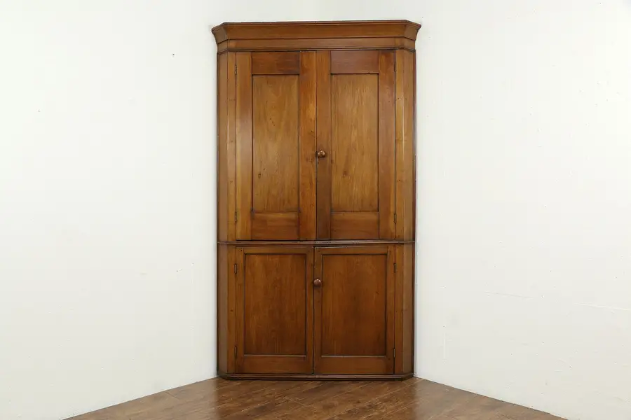Photo of Walnut Farmhouse Antique 1840 Corner Cupboard or Cabinet, Pennsylvania