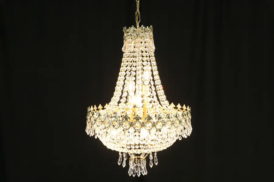 Photo of Gold Plated Regency Chandelier, Strass Cut Crystal Prisms Swarovski