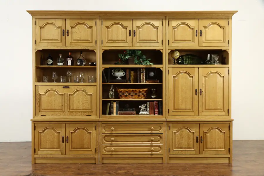 Photo of Oak Vintage Swedish 10' Wall Cabinet, Bar, Bookcase