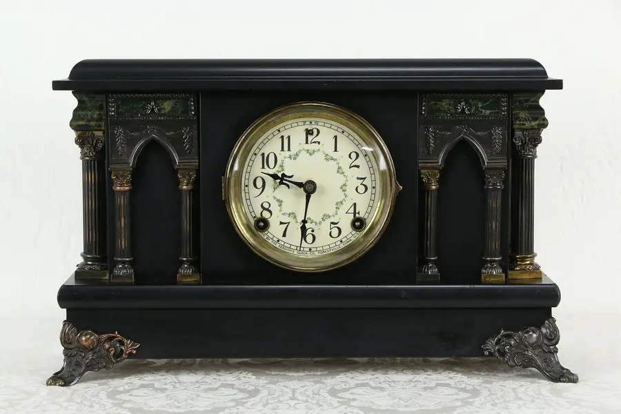 Photo of Victorian Antique Mantel Clock, Gothic Pillars, Sessions