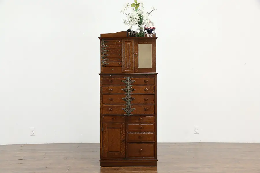Photo of Victorian Oak Antique Dental Cabinet, Jewelry, Collector Chest, Betz