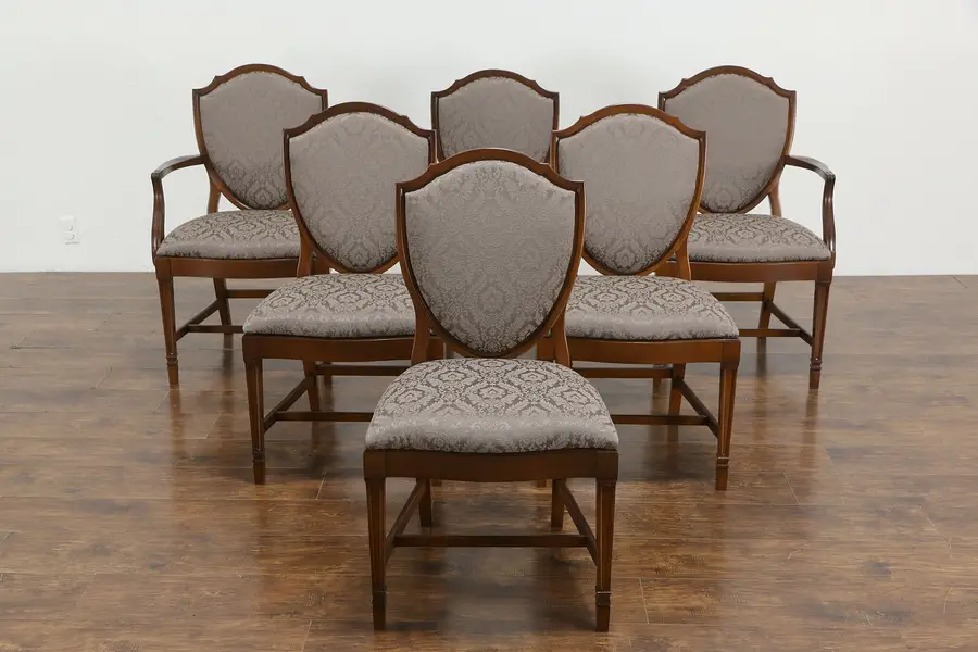 Photo of Set of 6 Vintage Traditional Shield Back Dining Chairs New Upholstery