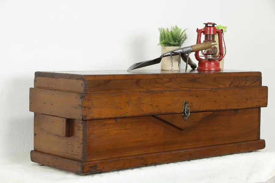 Photo of Country Pine Antique Farmhouse Carpenter Tool Chest, Coffee Table