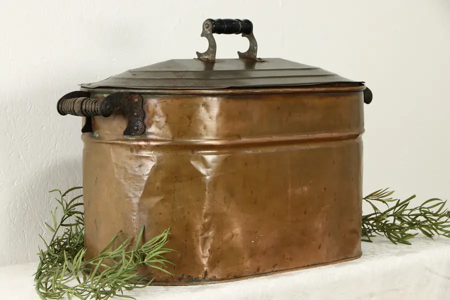 Photo of Copper Farmhouse Antique Wash Boiler, Fireplace Hearth Kindling Holder