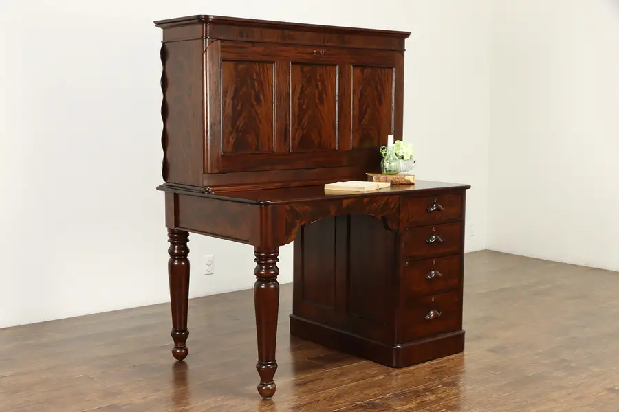 Photo of Empire Antique 1840 Flame Mahogany Drop Front Secretary Desk