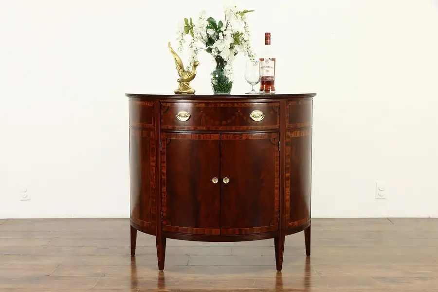 Photo of Traditional Demilune Vintage Hall Console Cabinet or Sideboard, Lammerts