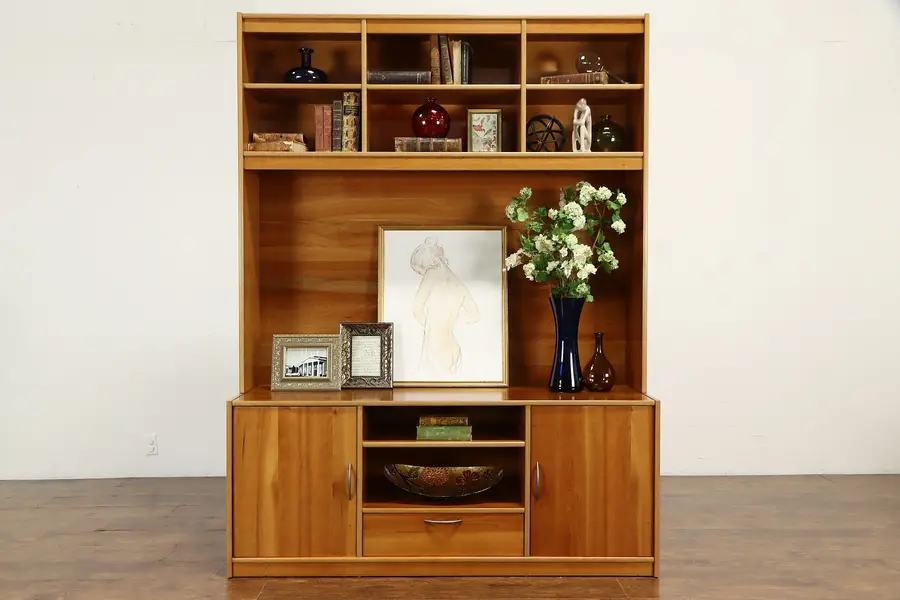 Photo of Midcentury Modern Danish Cherry Office Wall Cabinet Unit, Tvilum Scanbirk