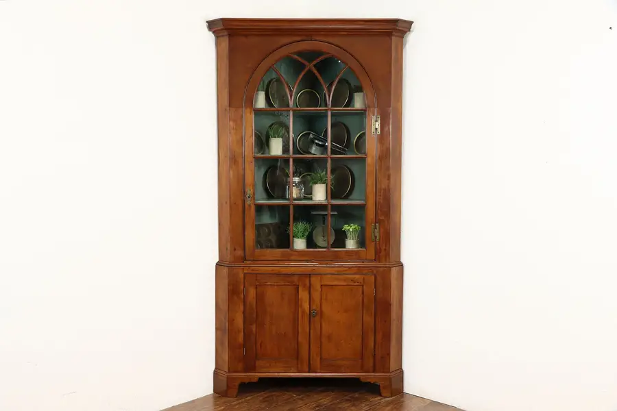Photo of Victorian Cherry Farmhouse Antique Corner Cabinet, Cupboard, Gothic Grill