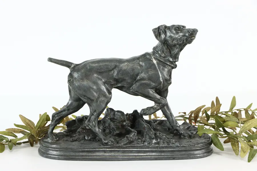 Photo of Hunting Dog Antique Metal Sculpture Signed Nich Mieller & Sons