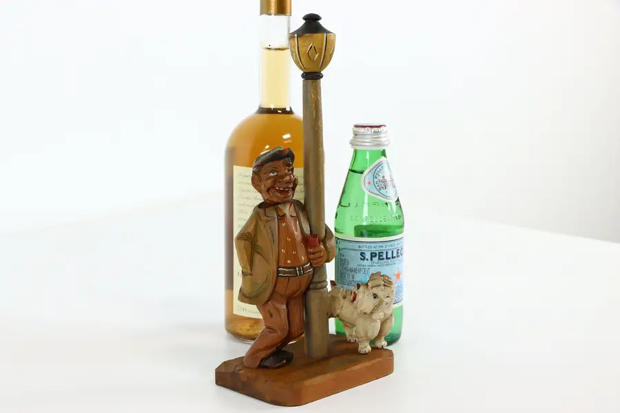 Photo of Black Forest Hand Carved Antique Corkscrew & Bottle Opener, Man & Dog