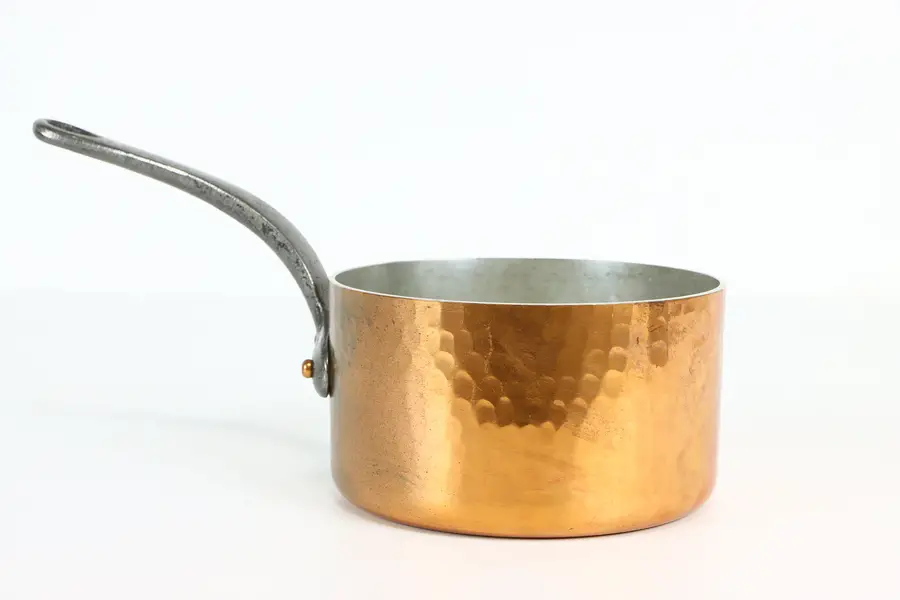 Photo of Hammered Copper Vintage Farmhouse Kettle with Iron Handle Made in France