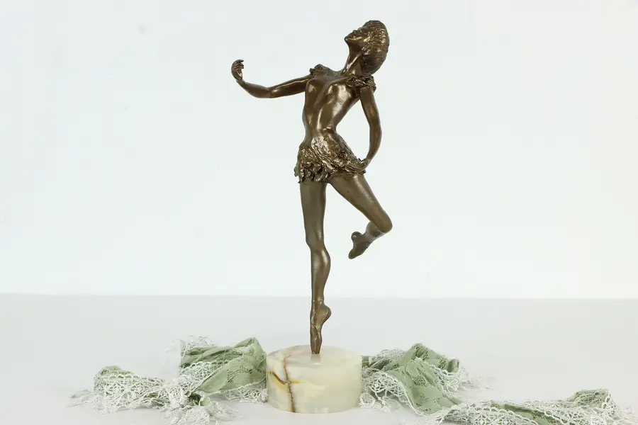Photo of Midcentury Modern Vintage Brass Ballet Dancer Sculpture, Onyx Base